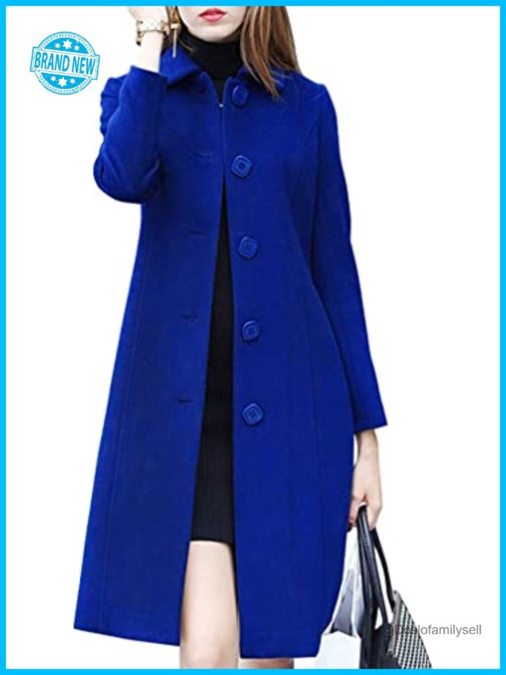 chouyatou Women's Elegant Single Breasted Long Wool Coat Overcoat
